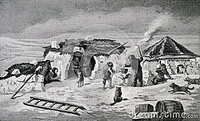 Eskimo camp in the arctic circle Cartoon Illustration