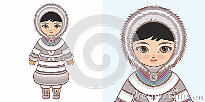 Eskimo Chukchi girl in national costume Vector Illustration