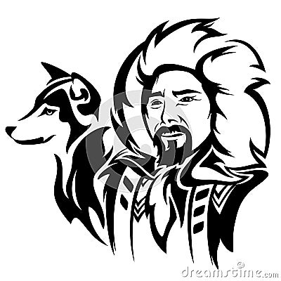 Eskimo with dog Vector Illustration
