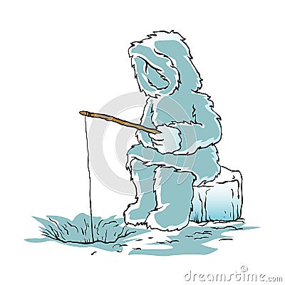 Eskimo fishing for fish Vector Illustration