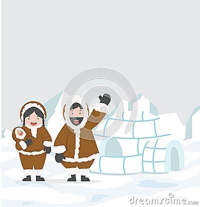 Eskimo Igloo ice house family Vector Illustration