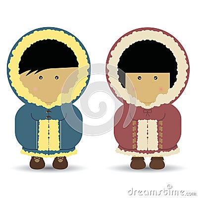 Eskimo / Inuit Boy & Girl Vector Illustration