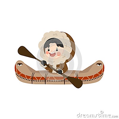 Eskimo man floating on kayak Vector Illustration