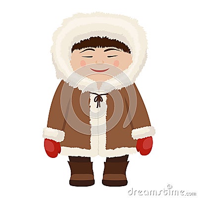 Eskimo man in fur coat Vector Illustration