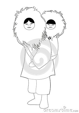 Eskimo mother with son behind her back, wearing fur clothes, isolated on white background Vector Illustration
