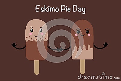 Eskimo pie day. Popsicle ice cream on a stick in the style of kawaii. Vector illustration on a brown background. Vector Illustration