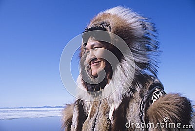 Eskimo Woman In Traditional Clothing Stock Photo