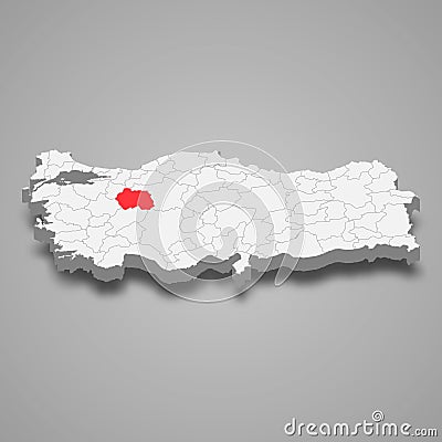 Eskisehir region location within Turkey 3d map Vector Illustration