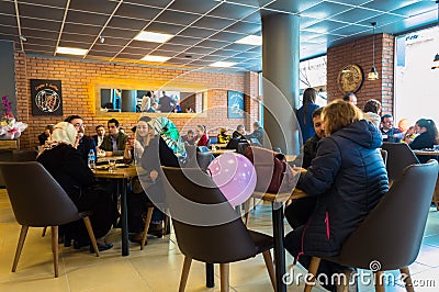 Eskisehir, Turkey - April 15, 2017: People sitting in a cafe shop Editorial Stock Photo