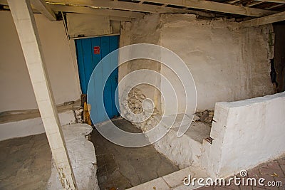 Eskisehir, Turkey: Blue wooden door in traditional Turkish house Editorial Stock Photo