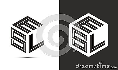 ESL letter logo design with illustrator cube logo, vector logo modern alphabet font overlap style Stock Photo