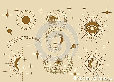 Esoteric doodle signs. Witchcraft mystical design elements Vector Illustration