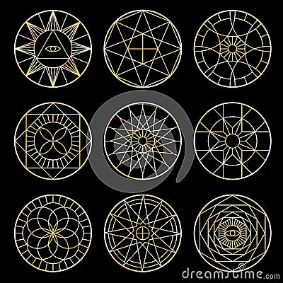 Esoteric geometric pentagrams. Spiritual sacred mystical vector symbols Vector Illustration