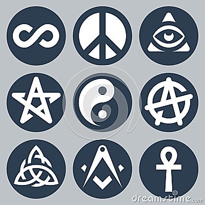 Esoteric symbols icons in blue and white tones Vector Illustration