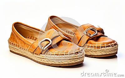 Espadrilles Shoes on a White Surface -Generative Ai Stock Photo