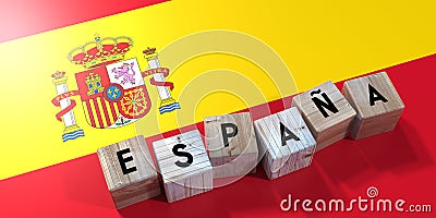 Espania - Spain - wooden cubes and country flag Cartoon Illustration