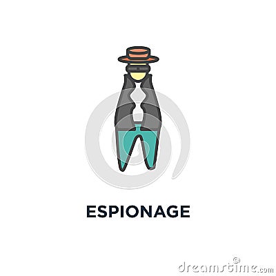 espionage icon. shadowing, spy, sleuthing, disguising, investigate, outline concept symbol design, agent, inspector, investigator Vector Illustration