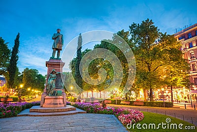 Esplanade Park. Statue Of Johan Ludvig Runeberg in Stock Photo