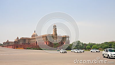 Esplanade Rajpath. The Indian government buildings. New Delhi Editorial Stock Photo