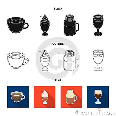Esprecco, glase, milk shake, bicerin.Different types of coffee set collection icons in black,flat,outline style vector Vector Illustration