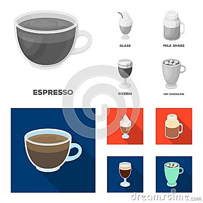 Esprecco, glase, milk shake, bicerin.Different types of coffee set collection icons in monochrome,flat style vector Vector Illustration