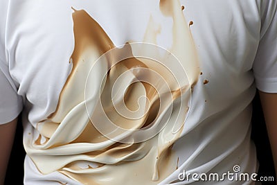 Espresso accident White fabric held by young men, stained and crinkled Stock Photo