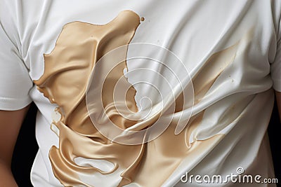 Espresso accident White fabric held by young men, stained and crinkled Stock Photo