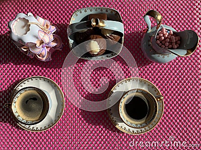 Espresso coffee in beautiful cups Stock Photo