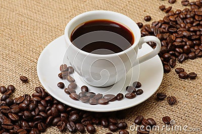 Espresso coffee with coffee beans Stock Photo