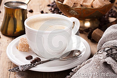 Espresso Coffee cup and Coffee pot Stock Photo