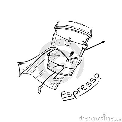 Espresso coffee cup superhero character Vector Illustration