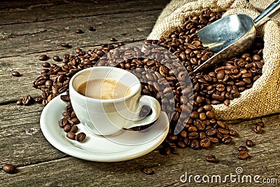 Espresso and coffee grain Stock Photo