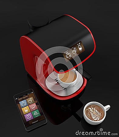 Espresso coffee machine with touch screen which could control by smart phone. 3DCG Rendering with clipping path. Stock Photo