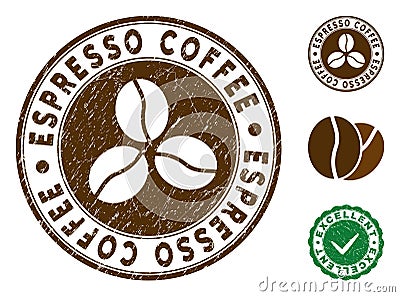 Espresso Coffee Stamp with Dust Style Vector Illustration