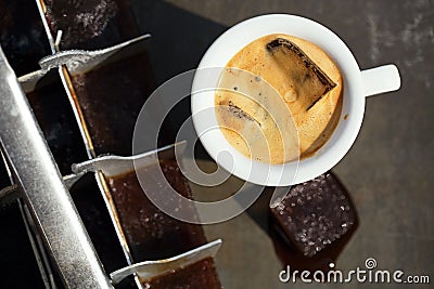 Espresso with ice cubes coffee Stock Photo