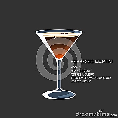 Espresso Martini alcohol coffee beans cocktail vector illustration Vector Illustration