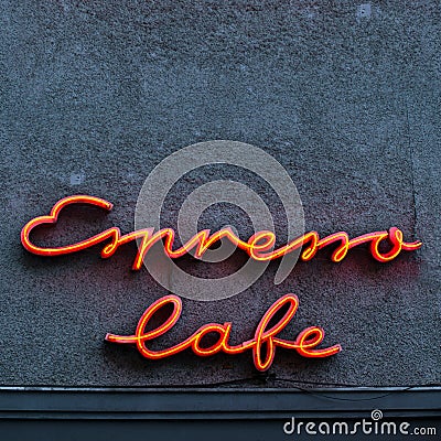 Espresso neon sign on a wall Stock Photo