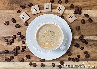 Espresso Pause with coffee beans letter concept Stock Photo