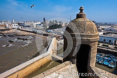 Essaouira aerial panoramic cityscape view from old fortress at the coast of Atlantic ocean in Morocco Stock Photo