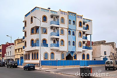 ESSAOUIRA, MOROCCO - JUNE 11, 2017: Typical residential architecture in center of Essaouira in Morocco Editorial Stock Photo