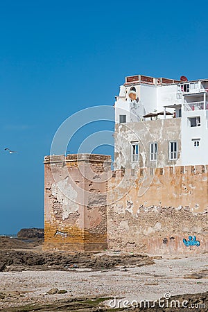 Essaouira port in Morocco, view on old architecture and city wall at ocean Stock Photo