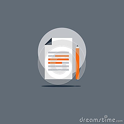 Essay writing icon, education concept, creative storytelling, summary text Vector Illustration