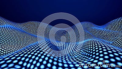 The essence of alteration and expansion, represented by a vivid, shining wave streaming through abstract particles. Stock Photo