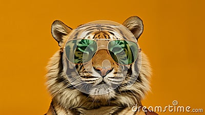 Generative AI, Cool Tiger: A Majestic Feline in Stylish Shades Stock Photo