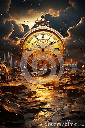 The essence of time through abstract imagery, representations of past, present, and future using dynamic forms, colors Stock Photo