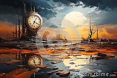 The essence of time through abstract imagery, representations of past, present, and future using dynamic forms, colors Stock Photo