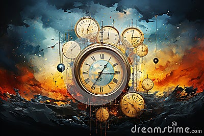 The essence of time through abstract imagery, representations of past, present, and future using dynamic forms, colors Stock Photo