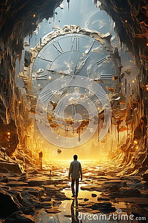 The essence of time through abstract imagery, representations of past, present, and future using dynamic forms, colors Stock Photo