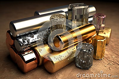 Essential Battery Metals and Minerals. AI Stock Photo