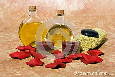 Essential body massage oils Stock Photo